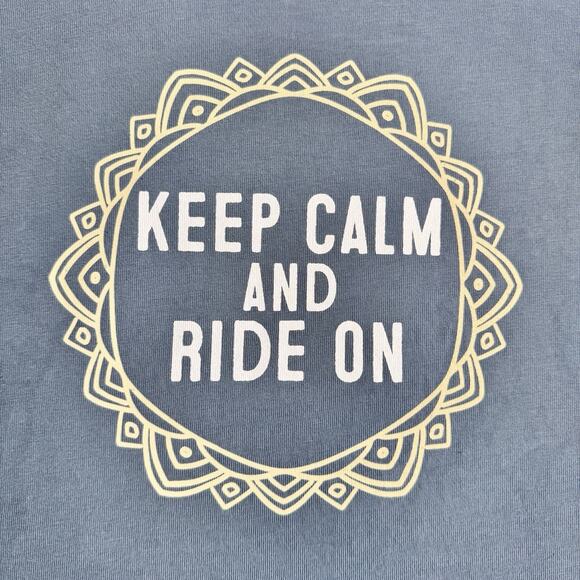 nwot KEEP CALM AND RIDE ON Amadora Sport T-Shirt L Men's Blue Soft Cotton - Picture 2 of 3